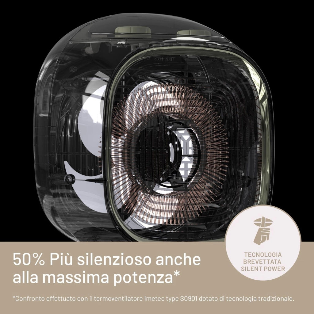 Imetec Silent Power Pure, Termoventilatore silenzioso con ionizzatore e timer di autospegnimento, Stufetta Elettrica, 2100 W, funzione antigelo, temperatura regolabile, 4 funzioni