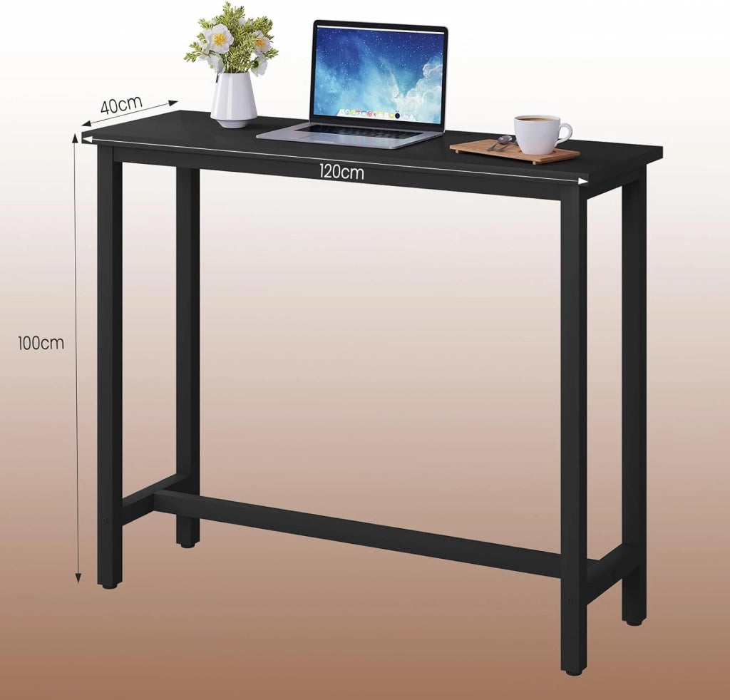 Tavolo Alto con 2 Sgabelli, Set Pranzo per Cucina, Sala da Pranzo, Isola da Cucina, Sgabelli Rotondi, Struttura in Metallo, Design Industriale, Nero