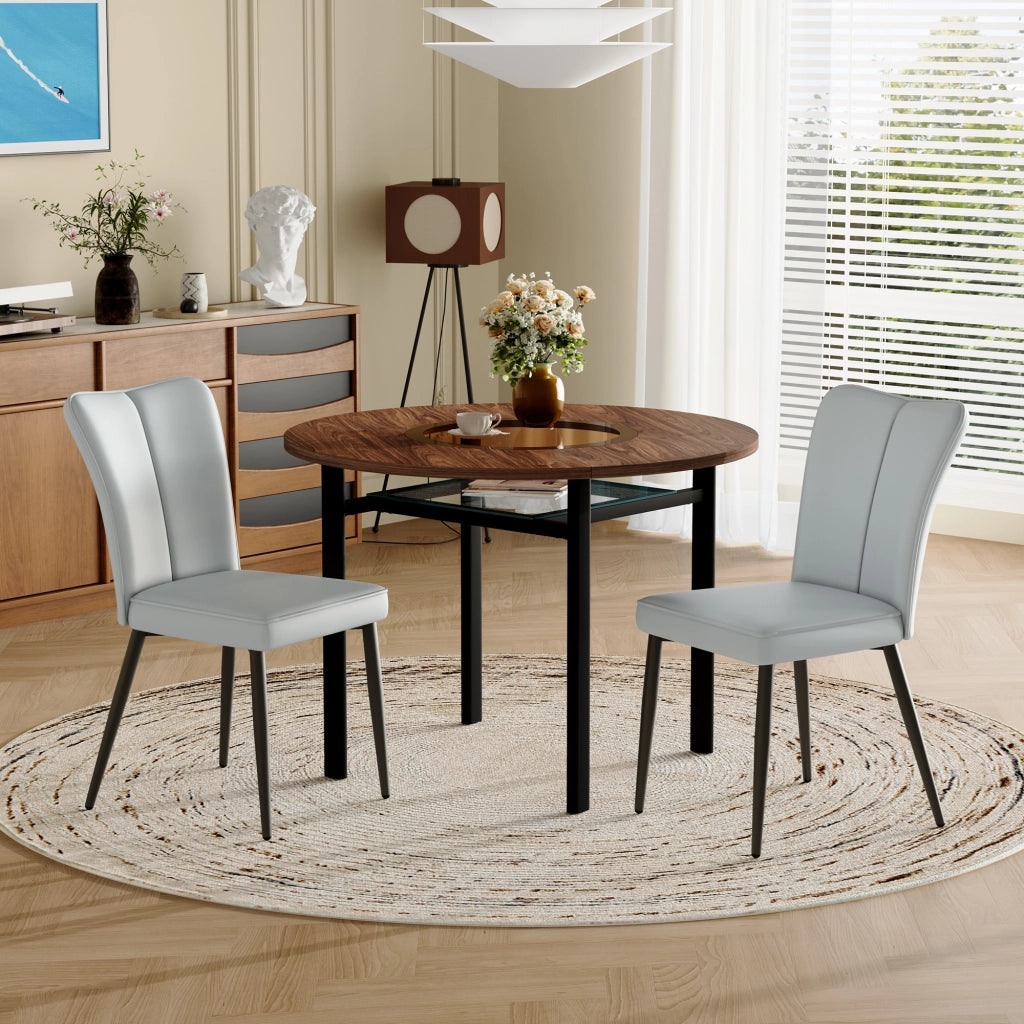 Tavolo da pranzo rotondo 100 cm con 2 sedie; piano in vetro; MDF marrone