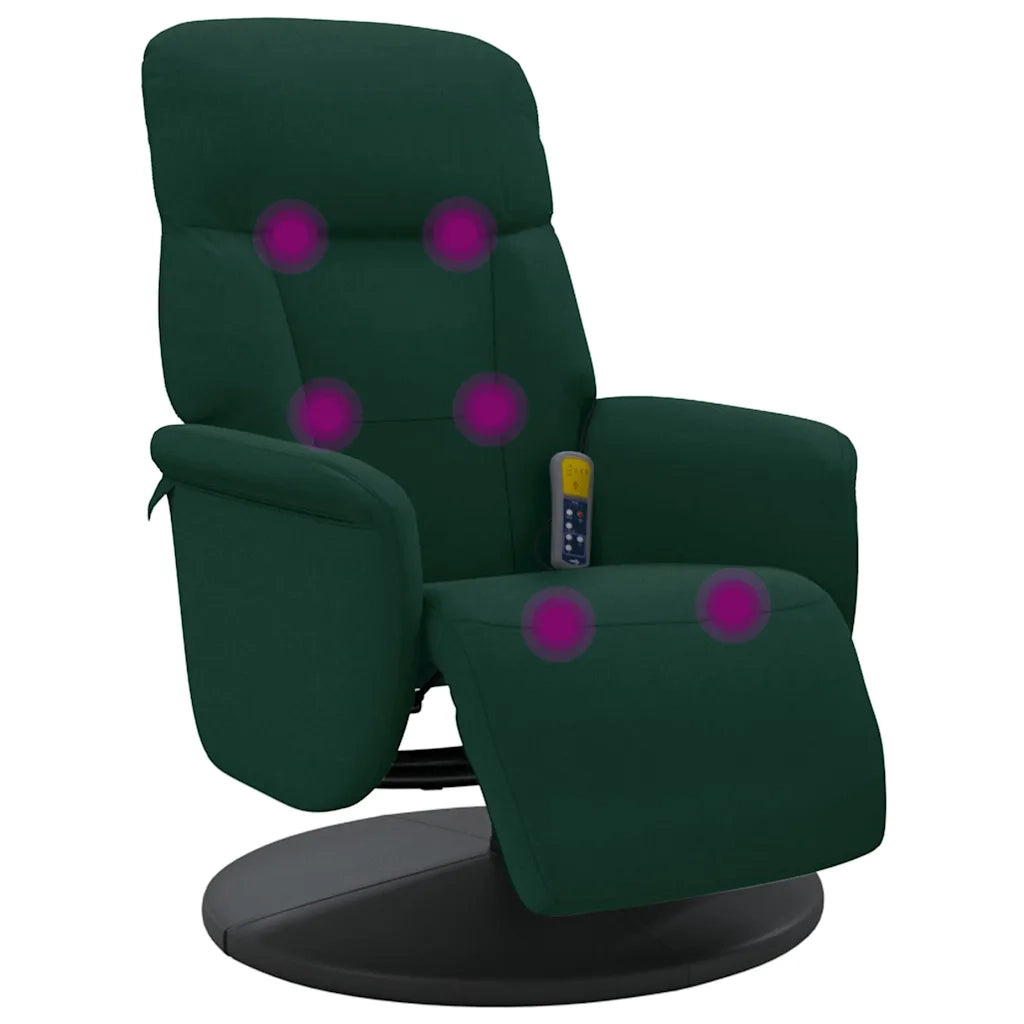 Divano Sedia-Poltrona Reclinante Massaggio Poggiapiedi Verde Scuro Velluto