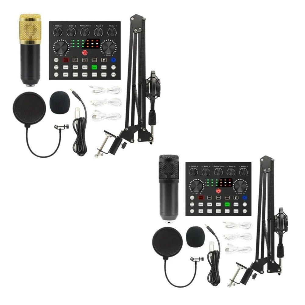 Trade Shop - Set Professionale Con Microfono A Condensatore Scheda Audio Q-sk8 Per Podcast Registrazione -