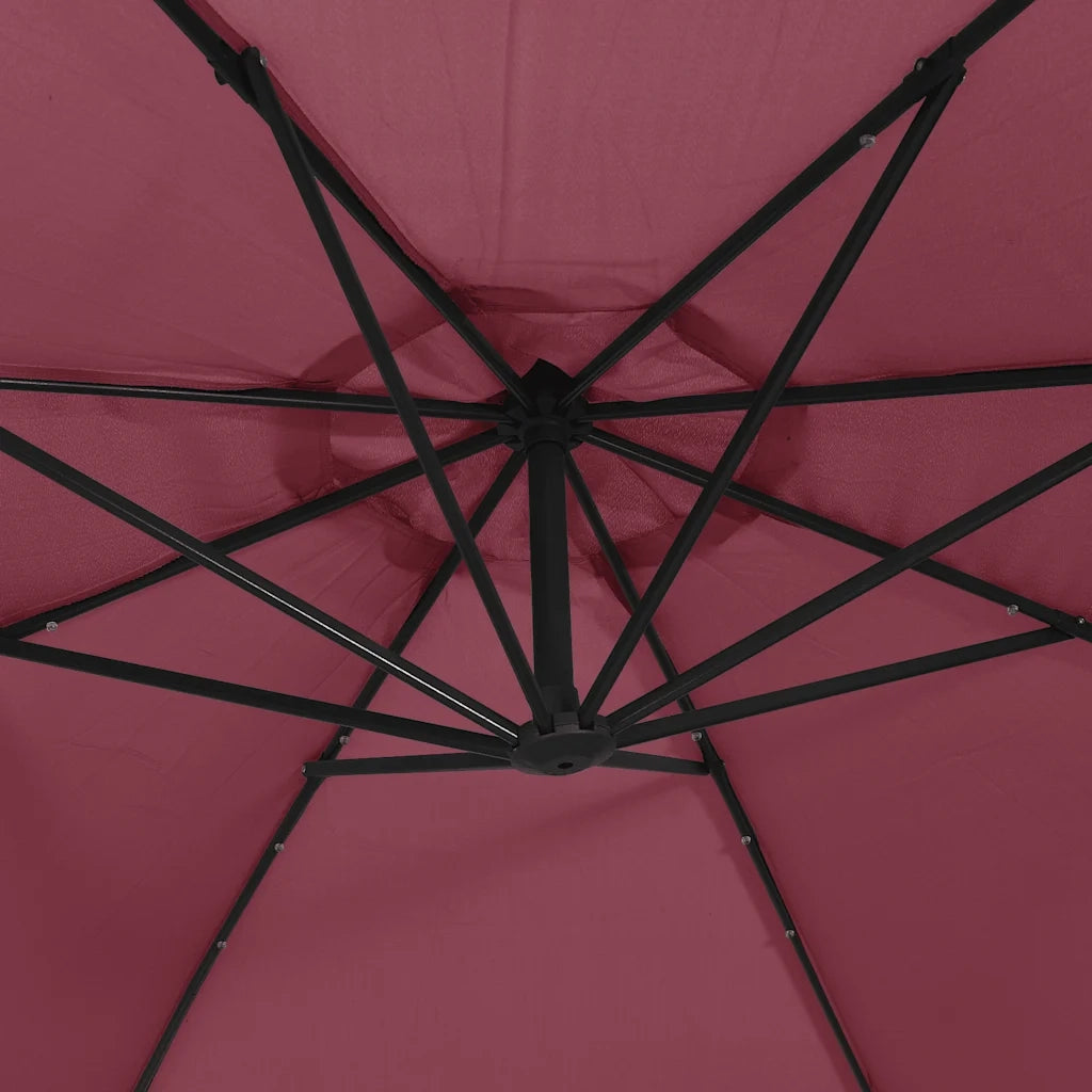 Ombrellone a Sbalzo con LED e Palo in Acciaio 300 cm Rosso Vino 313780
