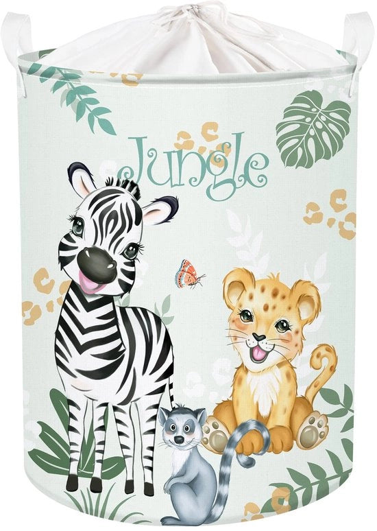Cubo di stoccaggio per bambini con disegno di giungla, contenitore acqua resistente per giocattoli e abiti per la camera dei bambini (36 * 45 cm, zebra e leopardo)