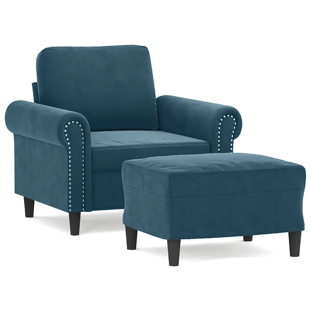 Poltrona con Poggiapiedi Blu 60 cm in Velluto