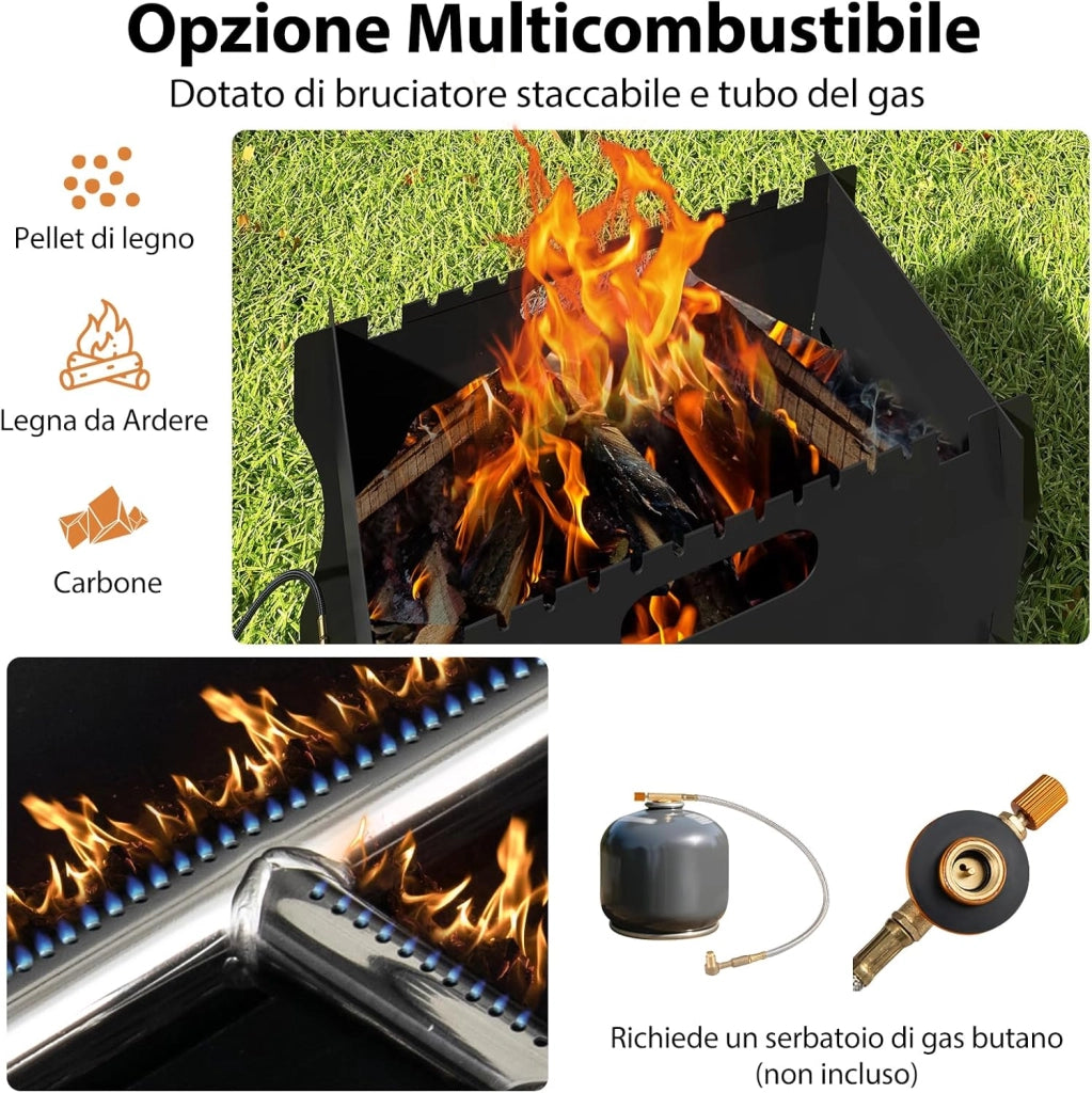 2 in 1 Griglia Barbecue, Barbecue Portatile a Doppio Combustibile con Griglia in Acciaio Inox e Borsa per Trasporto, Grill Esterno a Carbone e Legna per Picnic
