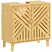 Mobiletto Sottolavabo in Bamb¨´ con Ripiano Regolabile e Ante a Listelli ¨C Zephmum ¨C Naturale 60x30x60 cm