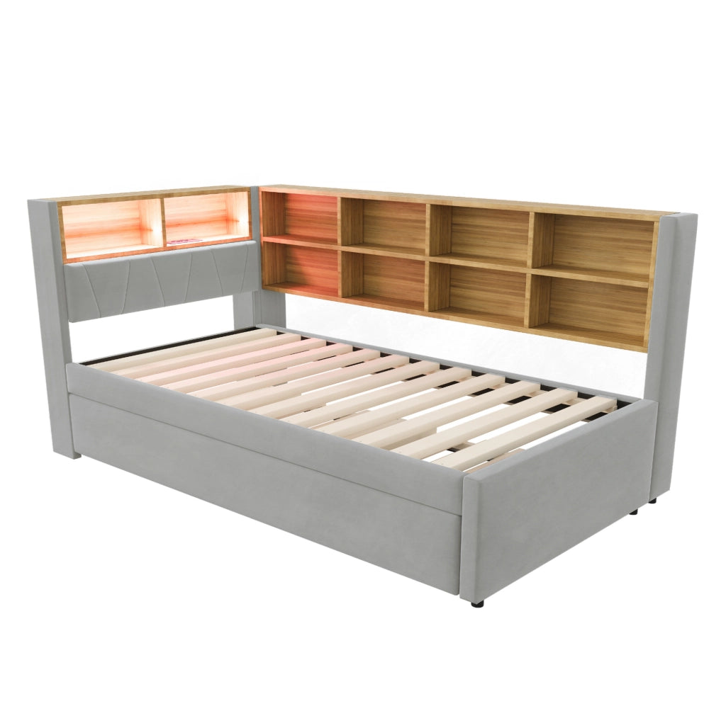 Divano letto multifunzione con letto estraibile, LED e porte di ricarica