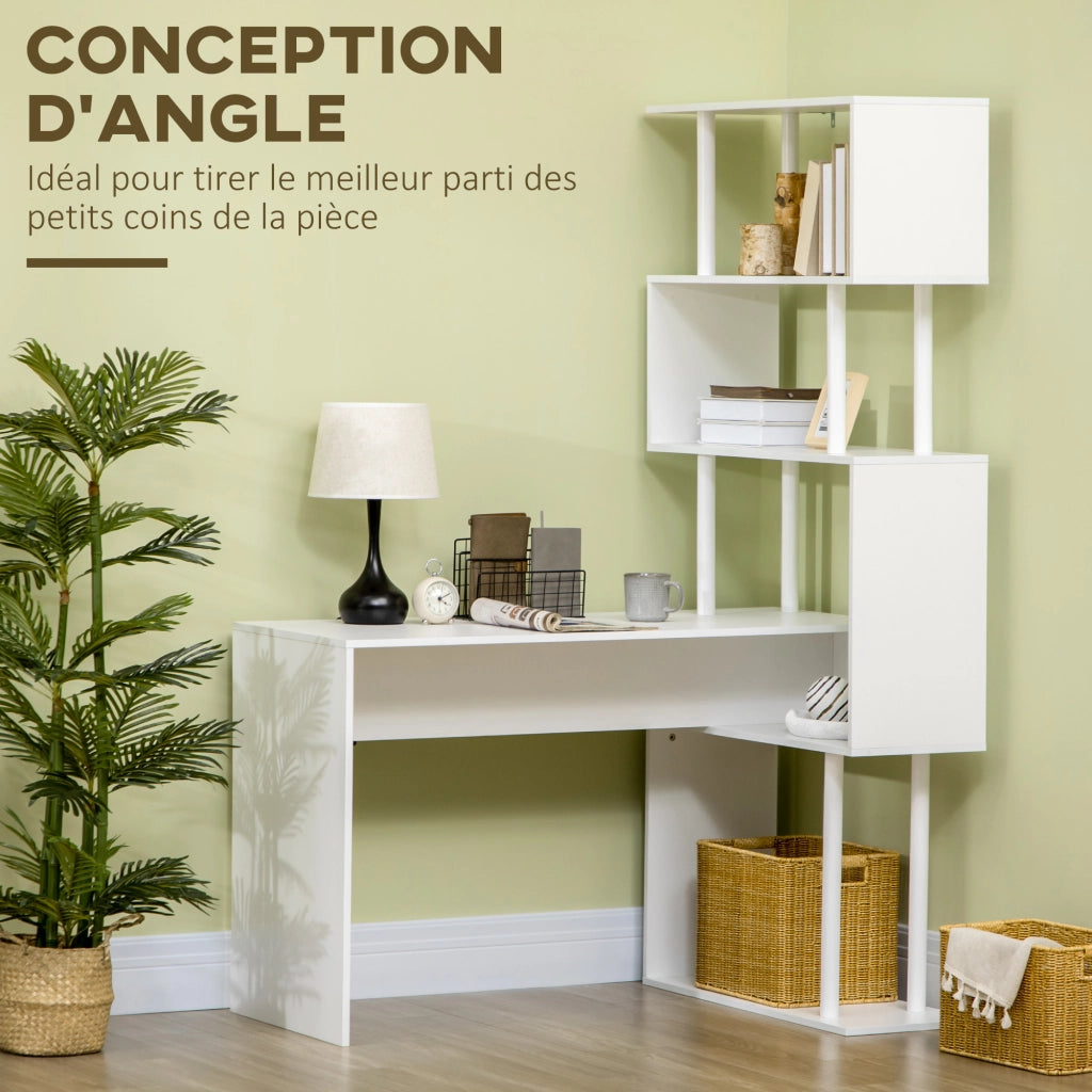 Scrivania Angolare in Legno con Scaffale 4 Ripiani ¨C zephmum ¨C Bianco 120x80x176 cm