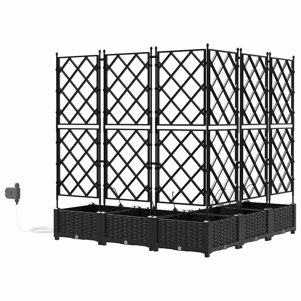 Set di 5 fioriere da giardino moderne con sistema di irrigazione 120 x 120 x 126 cm acciaio nero 02_0058553