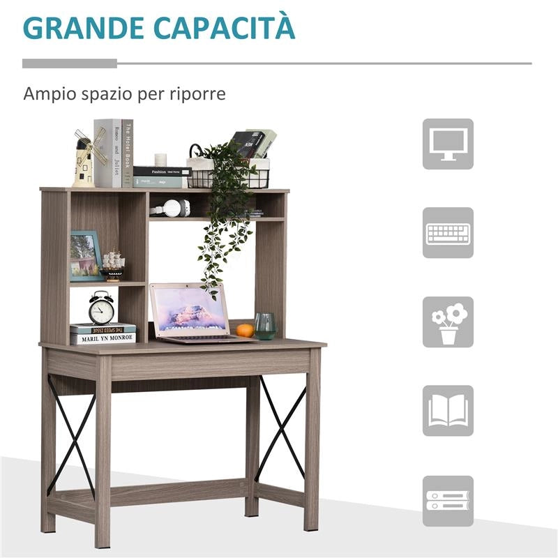 SCRIVANIA CON SCAFFALE E LIBRERIA IN LEGNO 105 X 50 X 137.5 CM