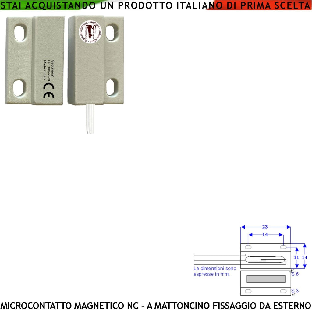 Mini Sensore Magnetico NC Bianco 1 Pezzo Antifurto per Infissi Tensione Max 100 V Corrente 1 A Reed in Ampolla Sottovuoto Sensibilità Magnetica 10 mm Contenitori con Fori di Fissaggio IP65 4 Fili