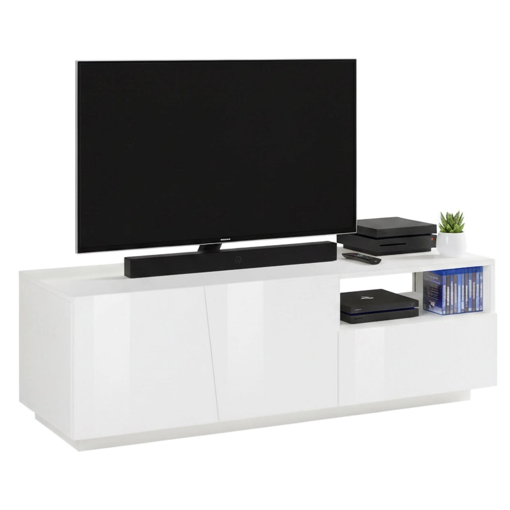 Mobile da soggiorno Porta Aiace, Made in Italy, Credenza per Aiace da salotto a 2 ante e 1 cassetto, cm 150x43h46, Bianco lucido