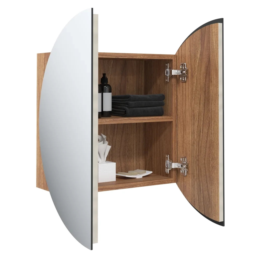 Armadio da Bagno con Specchio Rotondo e LED Rovere 47x47x17,5cm 345586