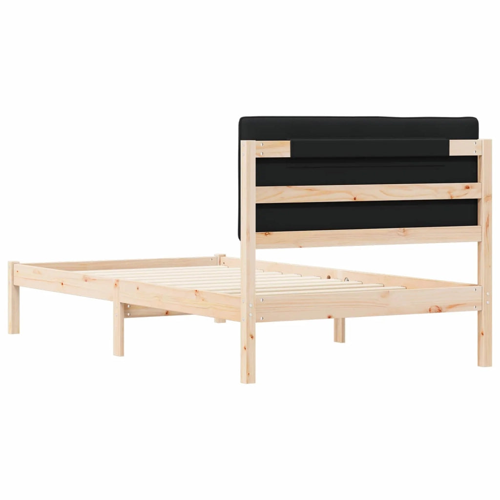 Letto con Testiera Rivestita Nero 100 x 200 cm Pino massello