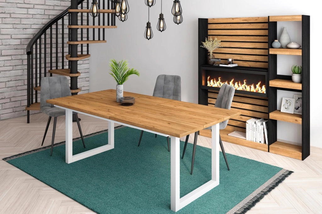 Tavolo da pranzo, 10 posti, 194x90x75cm, Robusto e stabile, struttura e gambe solide, colore Rovere RF1095