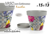 Vaso da Giardino con Sottovaso in Plastica Decoro Isola 15 x 13 cm