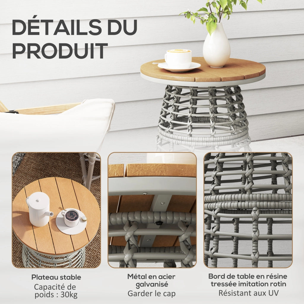 Tavolino da esterno rotondo ¨C zephmum ¨C resina effetto rattan, acciaio, piano composito, grigio, ?45x50 cm