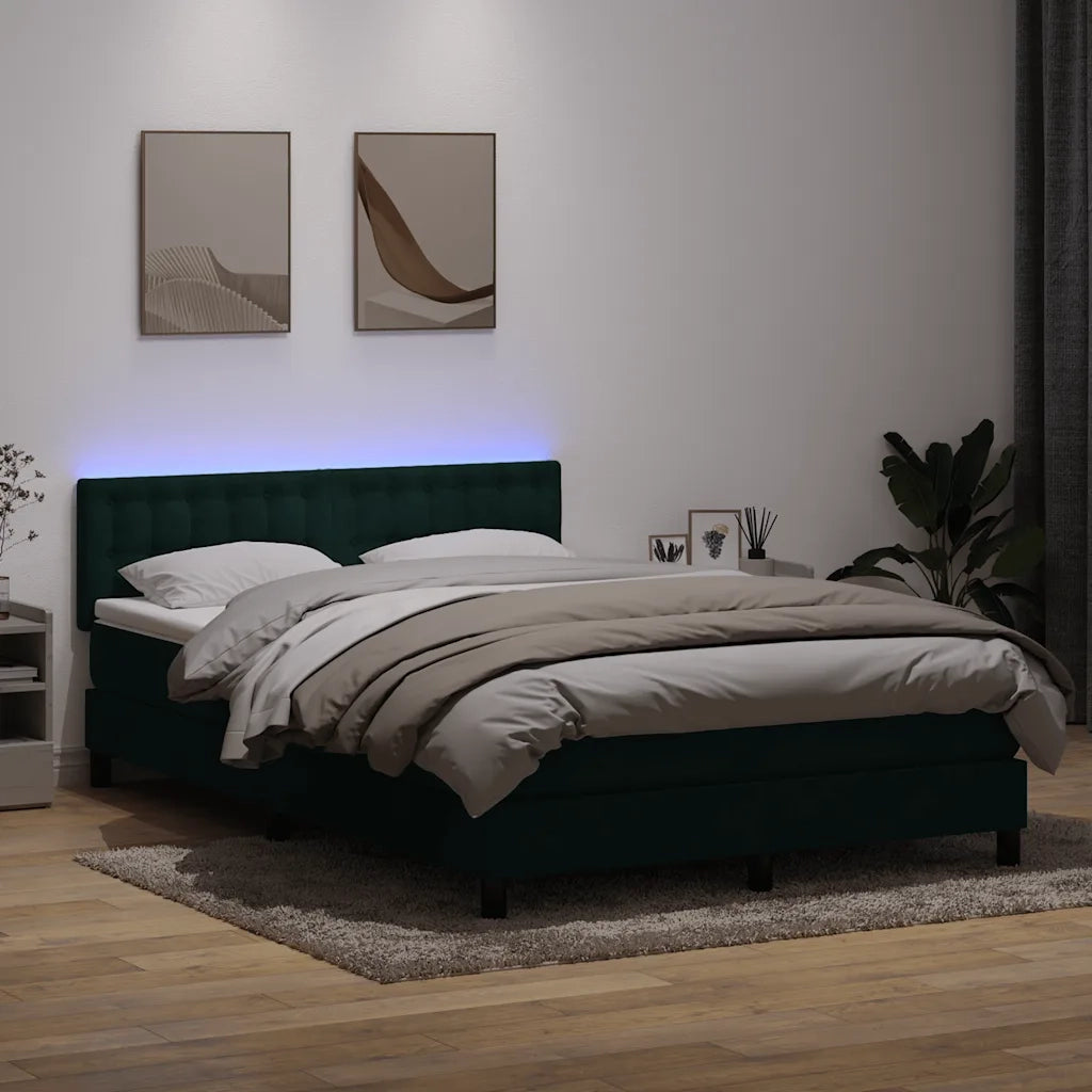 Letto a Molle con Materasso e LED Verde Scuro 160x220 cm Velluto 3317322