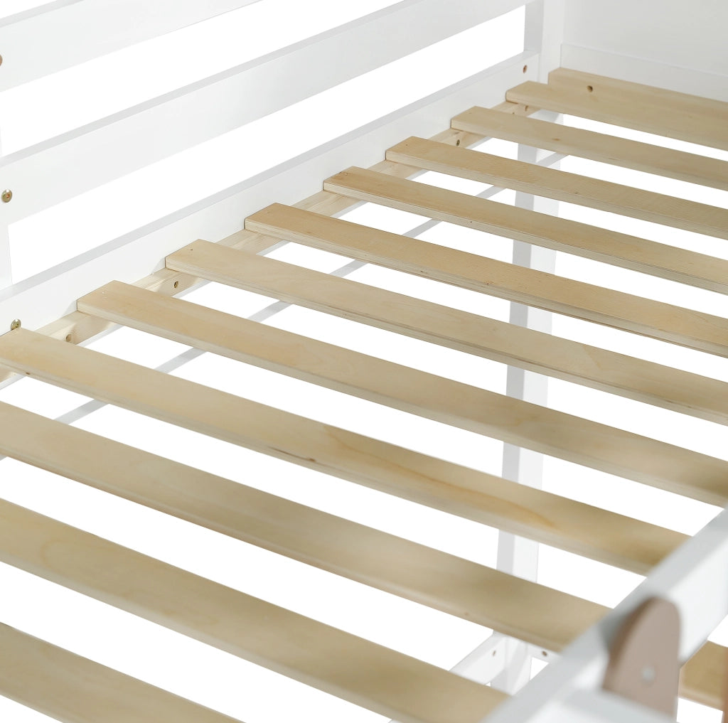 Letto a soppalco 90x200 cm con scivolo e scala dritta in legno e MDF bianco noce