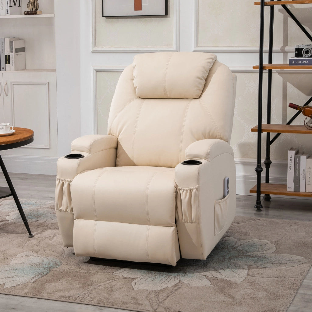Poltrona Relax Massaggiante Elettrica Reclinabile ¨C zephmum ¨C Tessuto Cr¨¨me