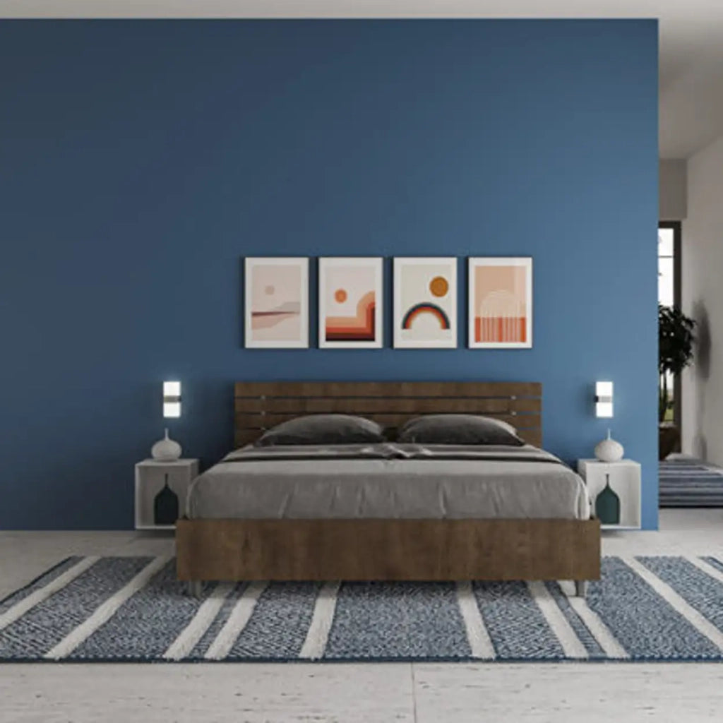Letto matrimoniale con rete 160x200 testata dritta con doghe noce Ankel