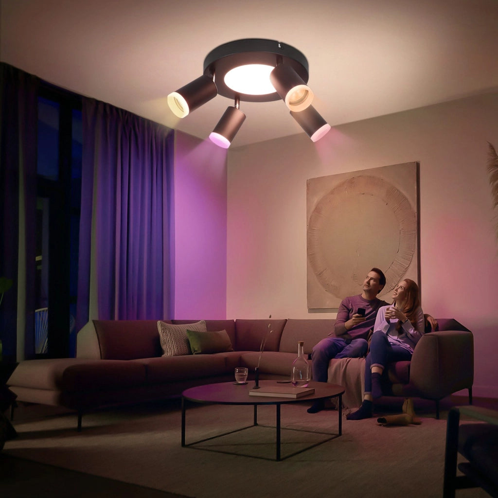 ZMH Faretto da soffitto 4 lampadine GU10 20W camera 3000k nero Girevole Orientabile metallo 350°
