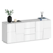Credenza Astel, Buffet da soggiorno, Madia da salotto con 4 ante e 3 cassetti, 220x44h86 cm, Bianco lucido