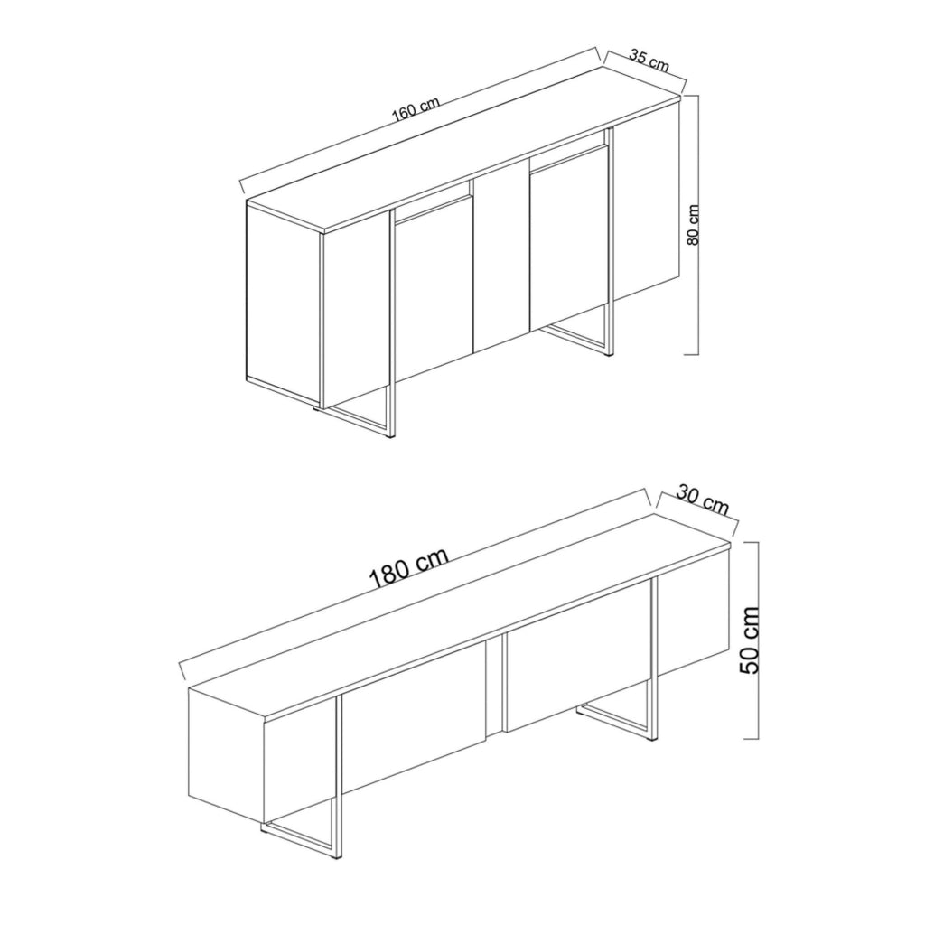 Pignano, set Mobili da Soggiorno Modulabile, Nero Antracite