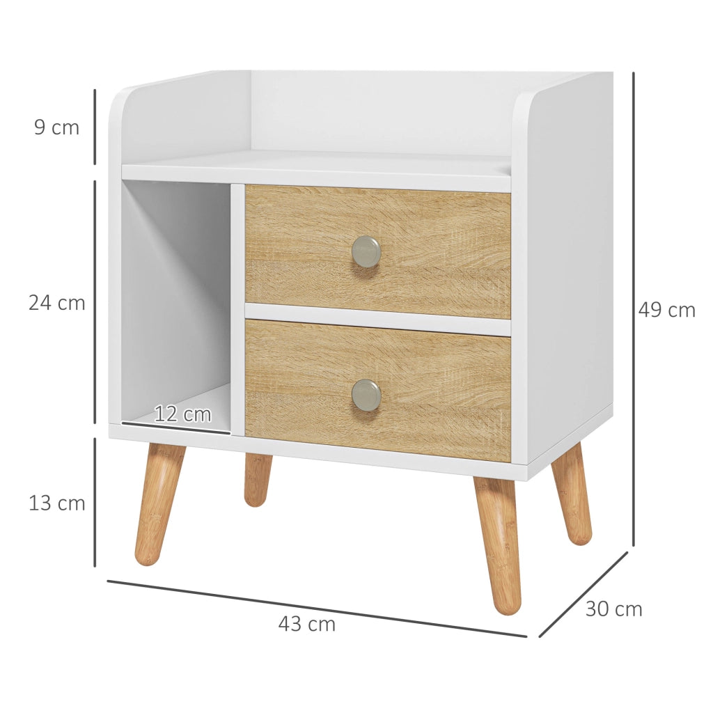 Comodino con 2 Cassetti e Ripiano Aperto ¨C Zephmum ¨C Pino 43x30x49 cm