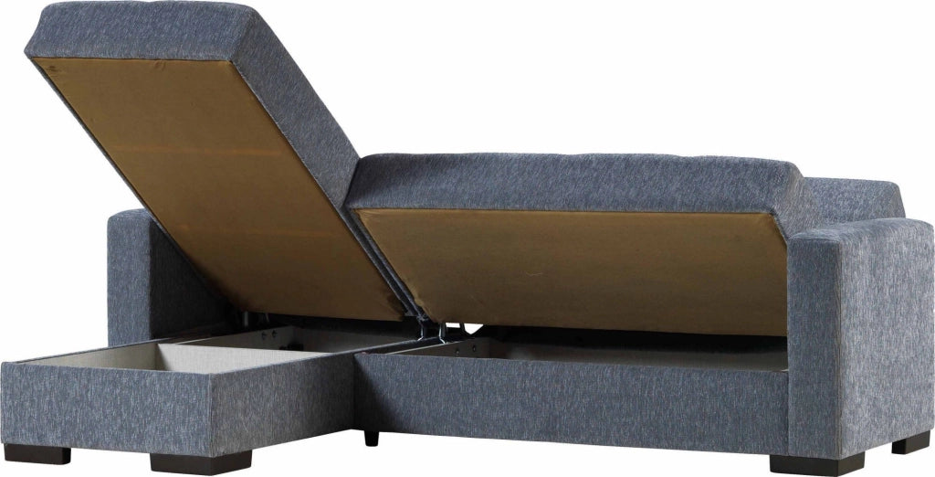 Divano letto Armadillo, Divano letto ad angolo con penisola reversibile, SofÒ  contenitore da soggiorno con chaislongue e 2 cuscini, Cm 230x150h81, Grigio