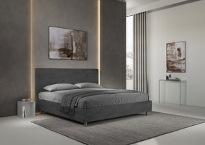 Letto Matrimoniale King Size 180x200 cm con Rete Imbottito in Microfibra Mika Grigio