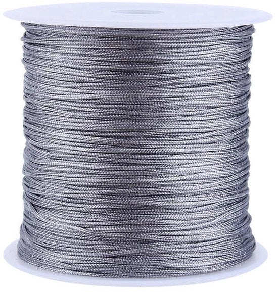 Corda Macrame 100M x 0,8mm - Corda Nylon - Filo Rattail - String Shamballa - Grigio - Panno Rotondo - Filo a Nodi