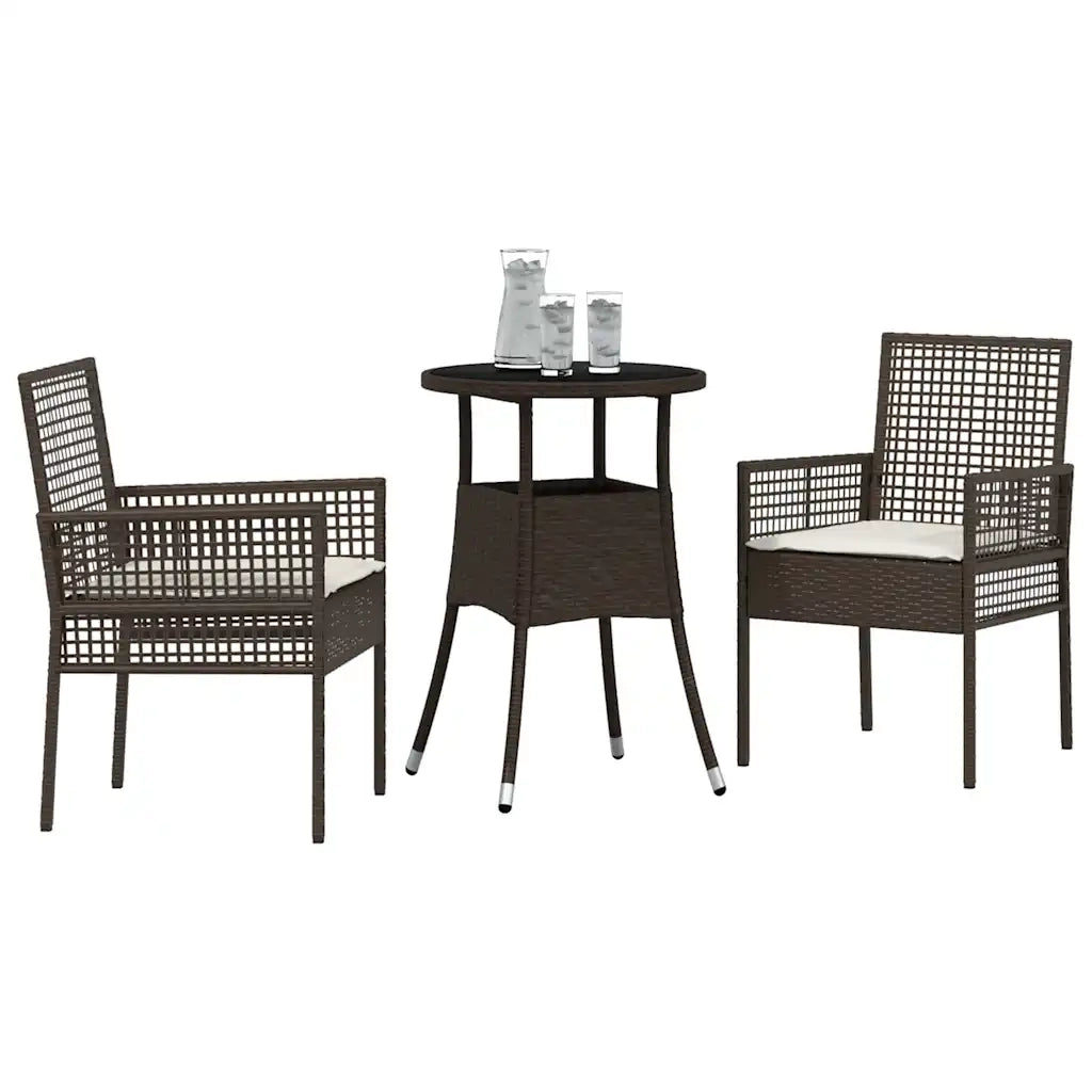 Set da Pranzo per Giardino 3 pz | Set Salotto da Giardino Marrone polyrattan