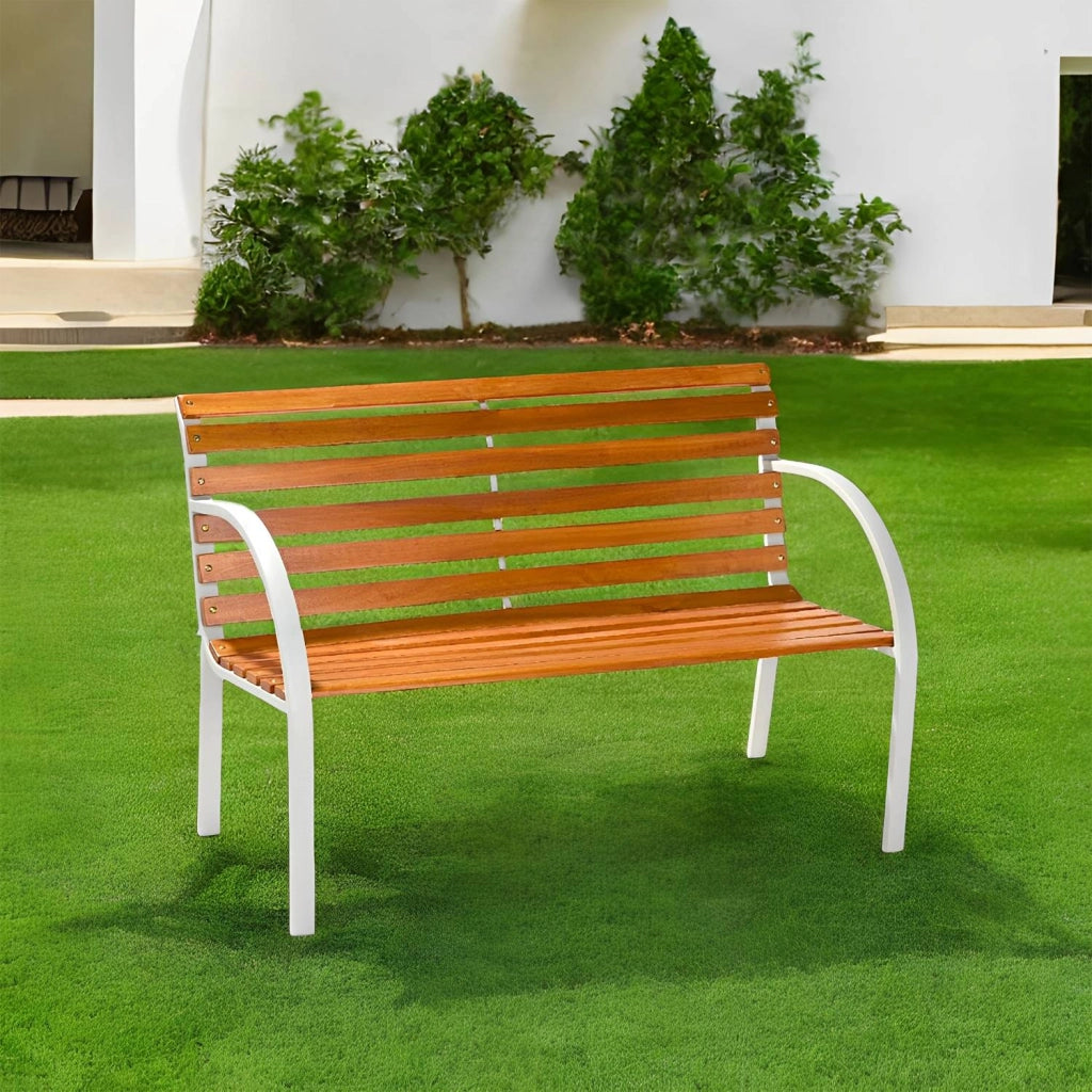 Marvin Panchina da Giardino con Doghe in Legno Naturale e Metallo, Panca per Esterno Balcone Terrazzo con Schienale Brac