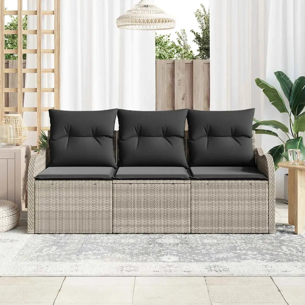 Set Divano da Giardino 3 pz | Set Salotto da Giardino Grigio chiaro polyrattan