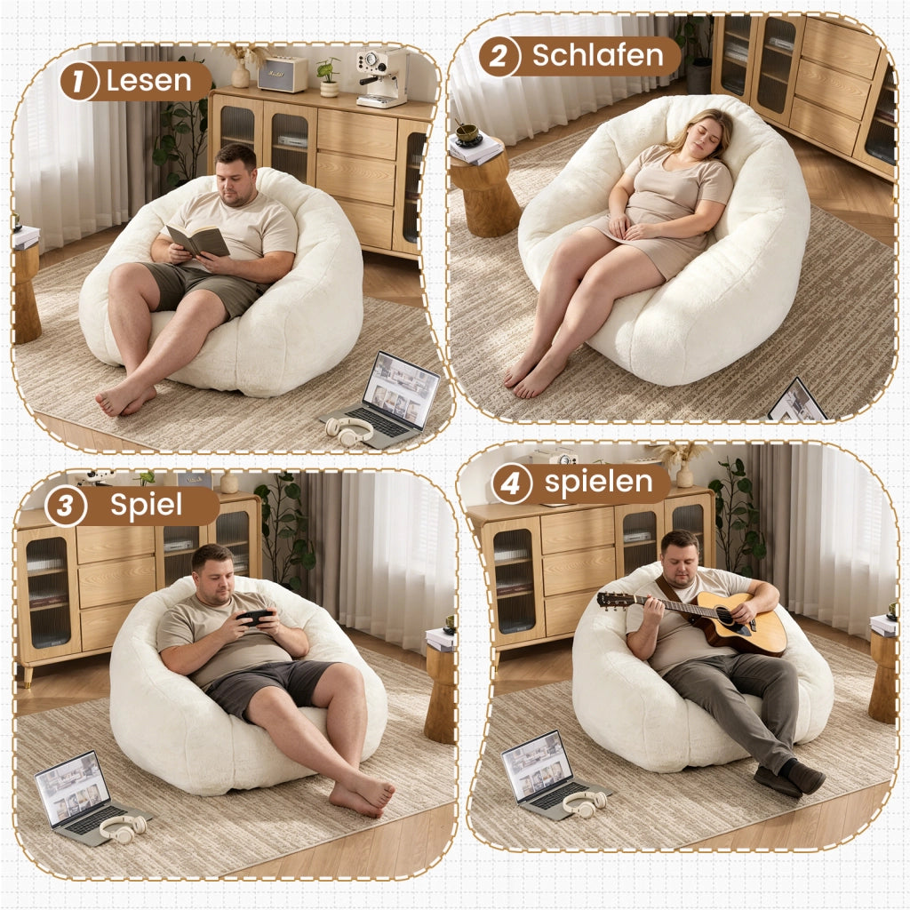 Poltrona pouf - con schienale avvolgente e imbottitura in schiuma - poliestere bianco