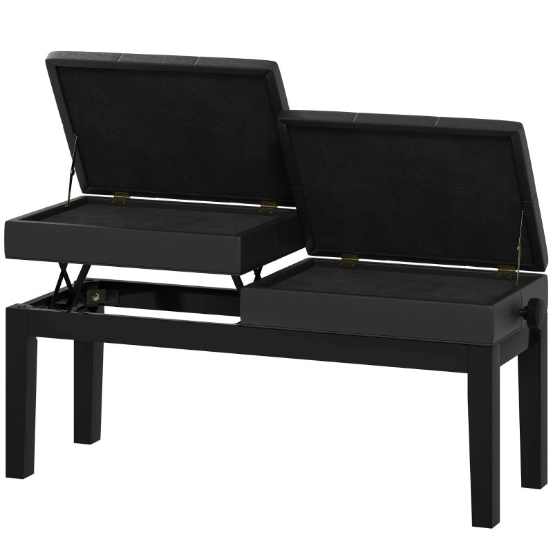 Panca per pianoforte regolabile con vano portaoggetti, seduta in ecopelle nera, 105 x 37 x 48-58 cm