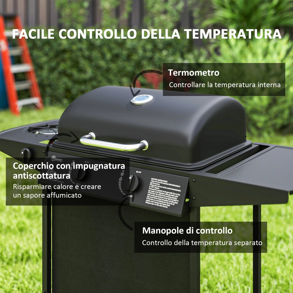 Barbecue a Gas ¨C zephmum ¨C 3 Bruciatori, Coperchio con Termometro, 108x54x97 cm, Nero
