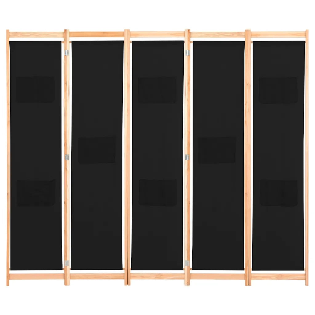 Divisorio Ambienti | Divider per stanze | Paravento a 5 Pannelli Nero 200x170x4 cm in Tessuto