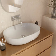 Lavabo da appoggio ovale con bordo slim 61x41x13,5 cm bianco lucido
