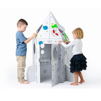 Casetta per Bambini Razzo Spaziale in Carta da Colorare 89x89x129 cm Bianco