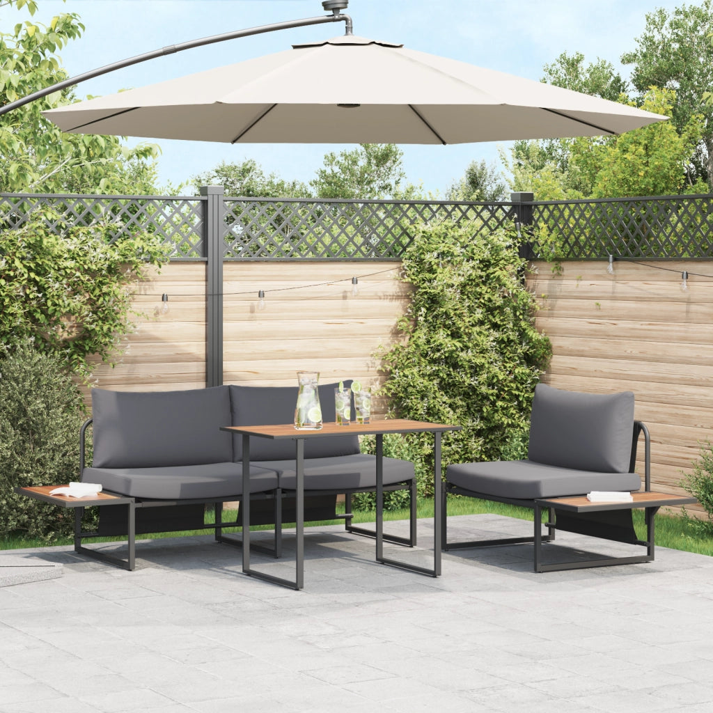 Set da Pranzo da Giardino in 3 Pezzi con Cuscini Antracite