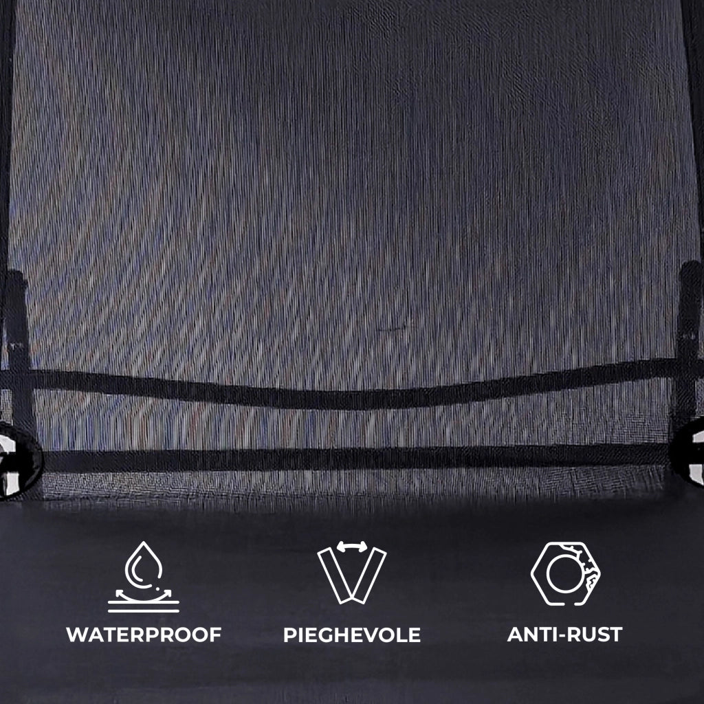 Lettino Prendisole Pieghevole Professionale in Acciaio e Textilene 182x63 cm – Schienale Regolabile 5 Posizioni, Struttura Robusta, Ideale per Giardino, Piscina e Relax Nero