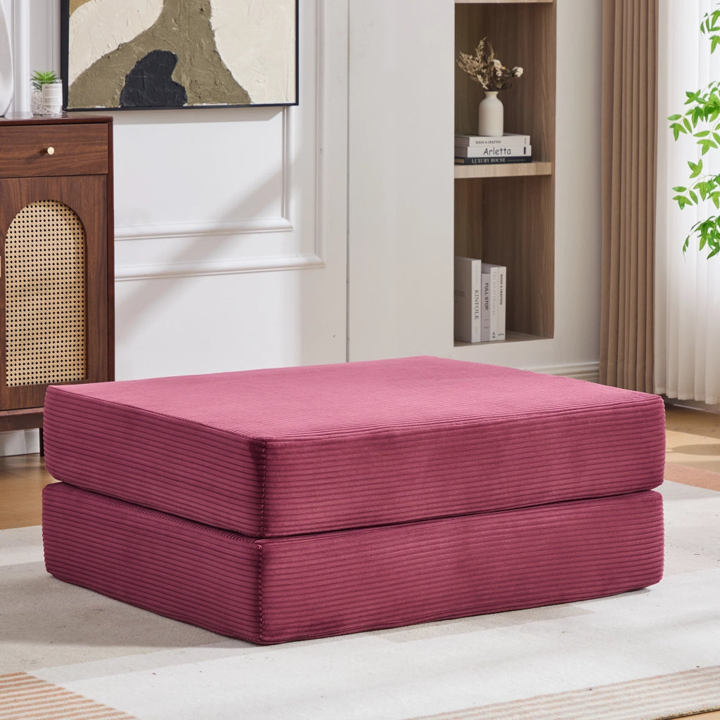 Repose-pied Convertibile con Funzione Letto, in Ciniglia a Coste, Rosso Vino