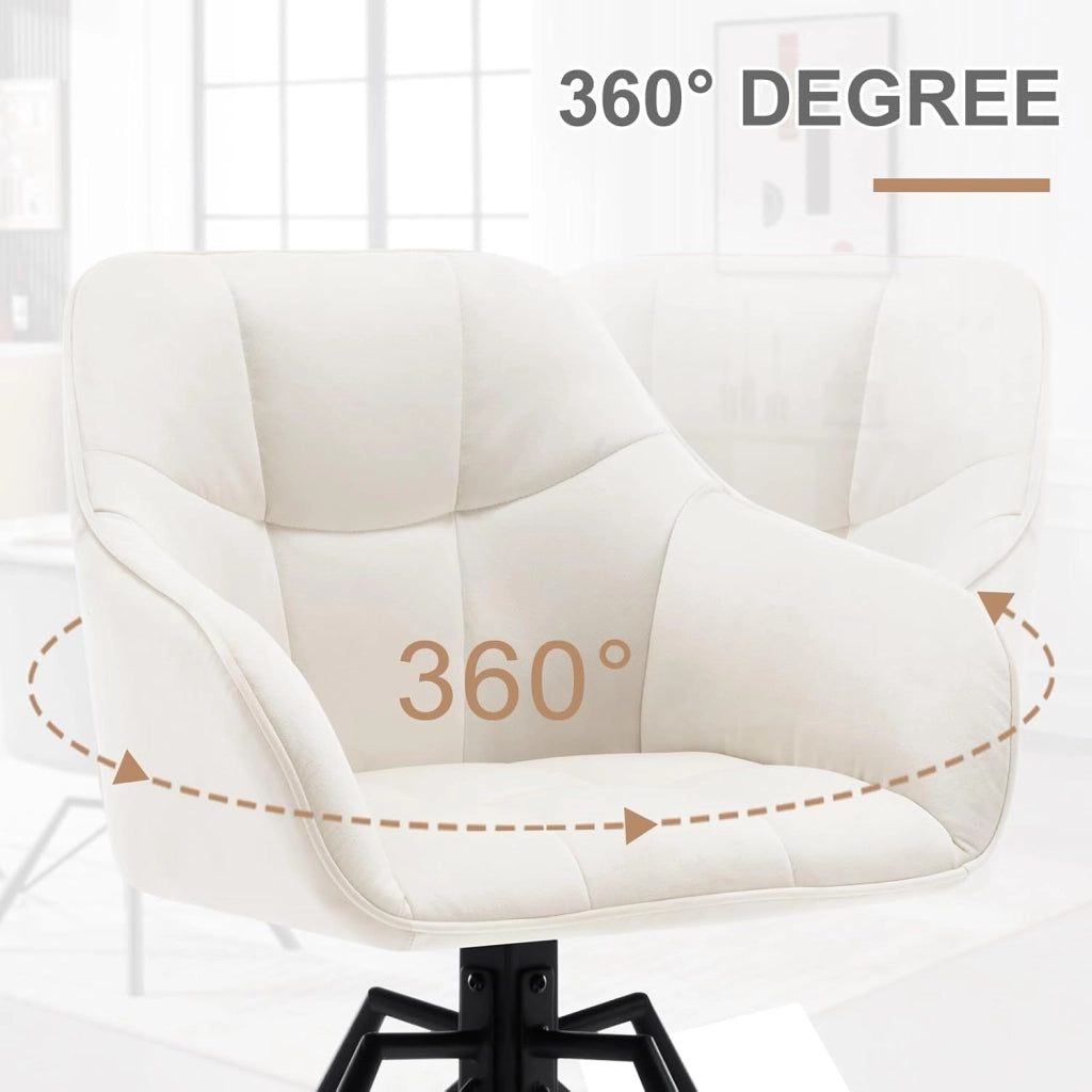 Sedia per Sala da Pranzo Girevole a 360°, Sedia da Cucina Imbottita con Gambe in Metallo, Poltroncina in Velluto per Camera da Letto, Soggiorno, Crema, BH365cm-1