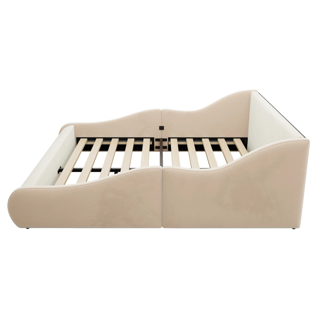Letto per bambini imbottito 140x200 cm con testiera alta e sponde; beige