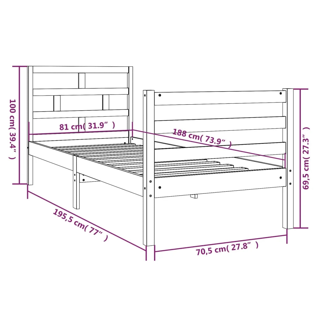 Giroletto-Struttura Letto 75x190 cm Small Single in Legno Massello 936167