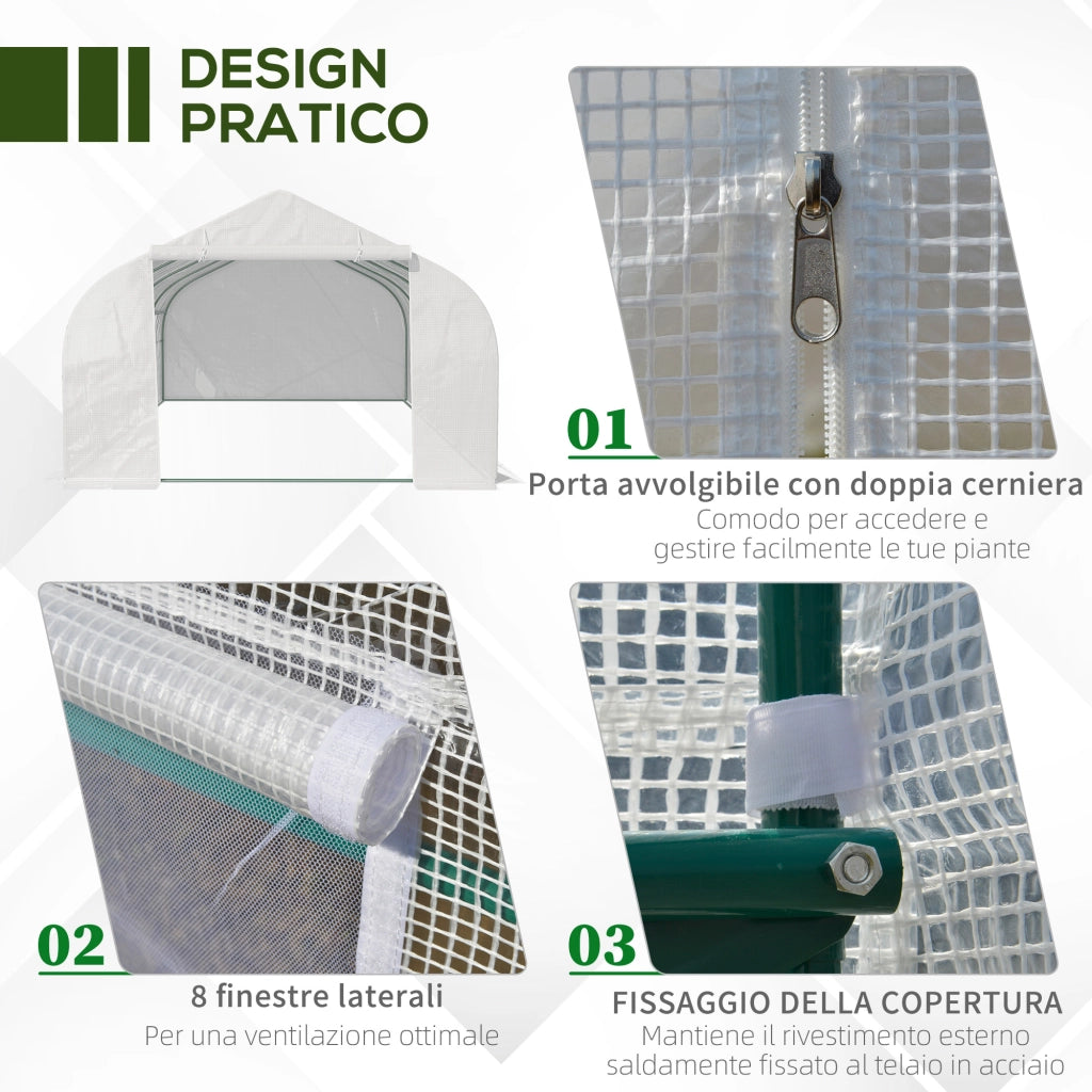 Serra da Giardino ¨C zephmum ¨C Acciaio e PP, Verde, 6x3x2m, 8 Finestre, Porta Avvolgibile