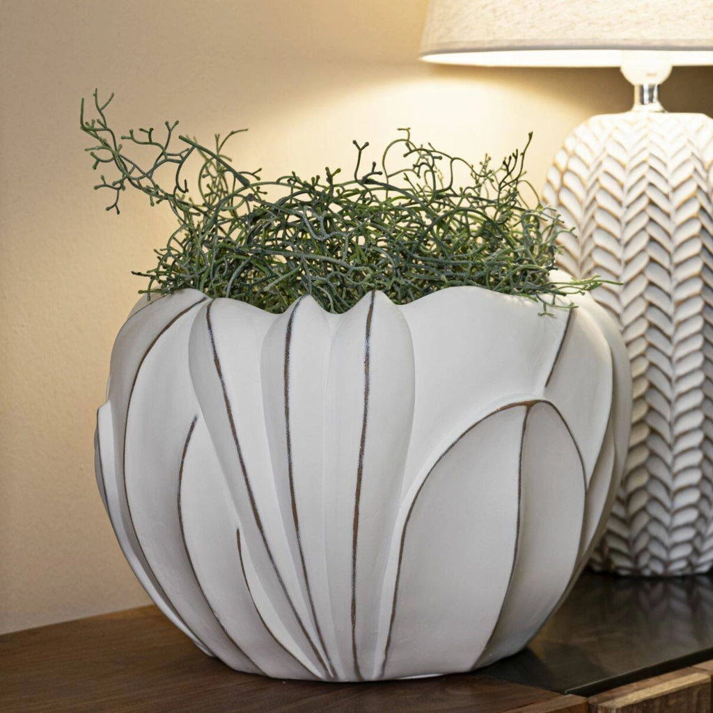 Vaso Bovezzo, Complemento d'arredo, Articolo decorativo, Accessorio d'arredo, 35x35 h24 cm, Bianco