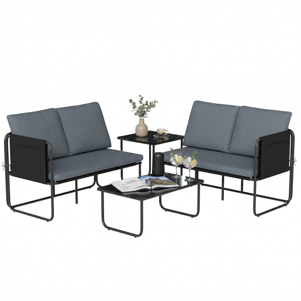 Set Giardino 4 Pezzi con Divani 2 Posti e Tavoli Vetro ¨C Zephmum ¨C Grigio